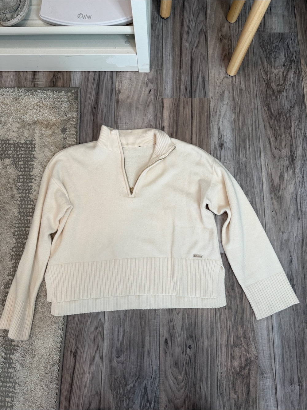 DKNY Cream 1/4 Zip Turtleneck Sweater